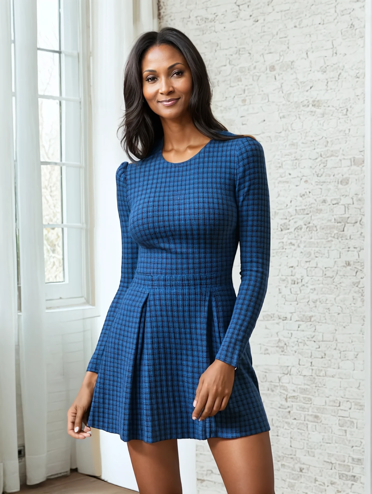 Malina Kleid in Electric Blue kombiniert für kühlen Herbsttag – knielang, langärmelig und leuchtend