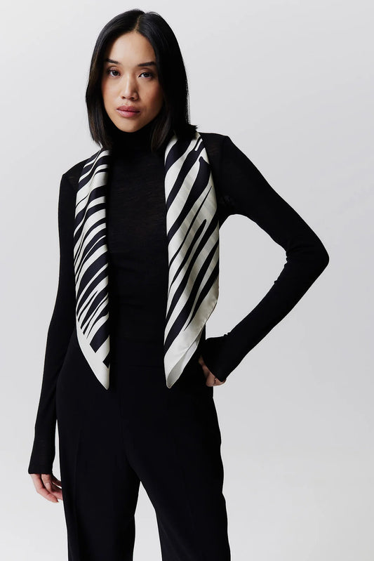 Silk scarf Zebra in black 90x90