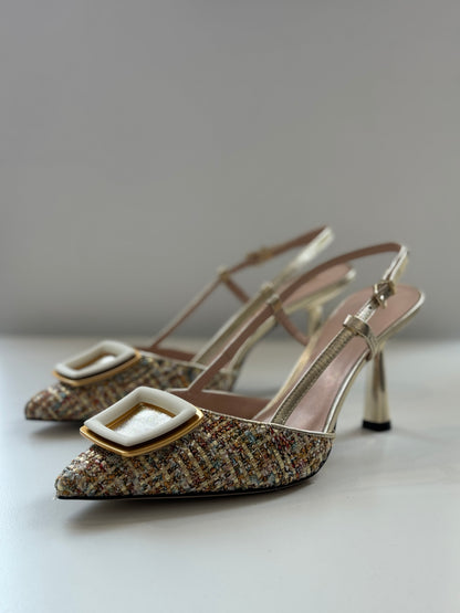 RUNWAY SHOE 50% tweed high heel - gold